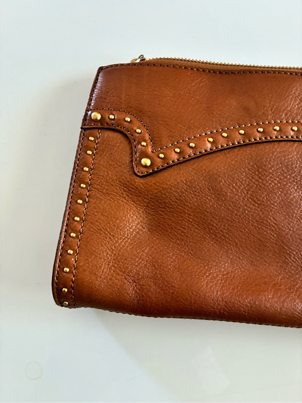 VTG Michael Kors Cognac Lamb Leather Western Scalloped Studded Zip Clutch-READ - Picture 12 of 15